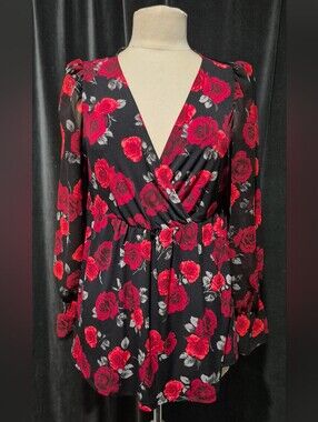 Torrid Black Wrap Top with Red Rose Print (Box B)